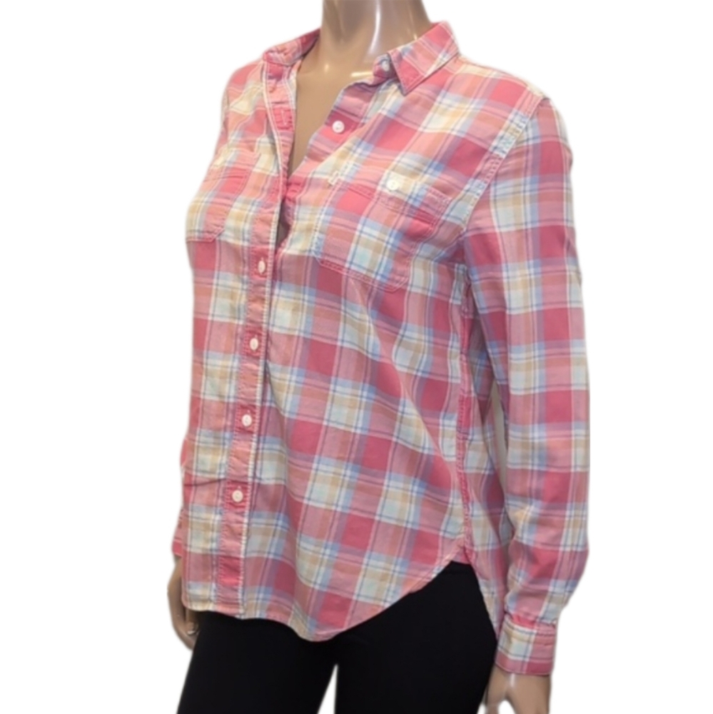 Levis Boyfriend Fit Plaid Shirt Button Front Pink Cotton Long Sleeve Size Small